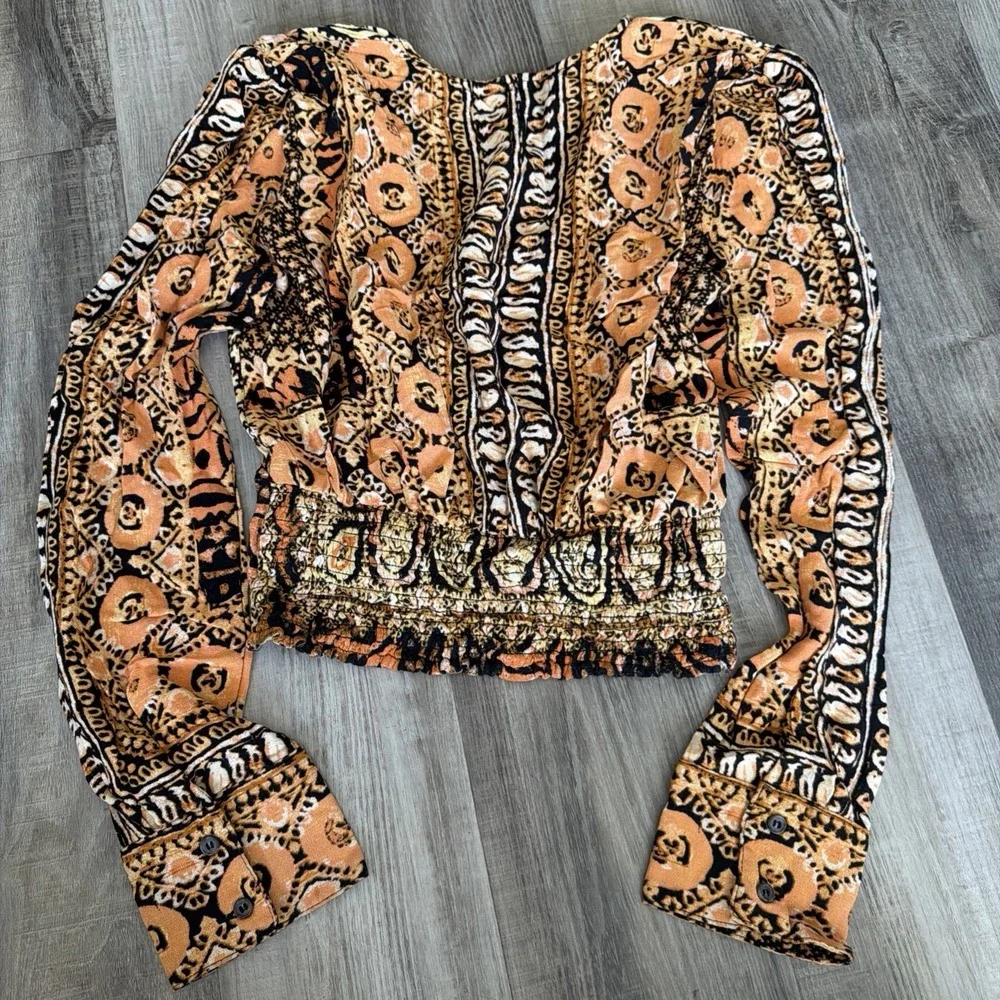 Free People FAB! Wild And Free Cropped Blouse Paisley Print Boho Festival Sz M